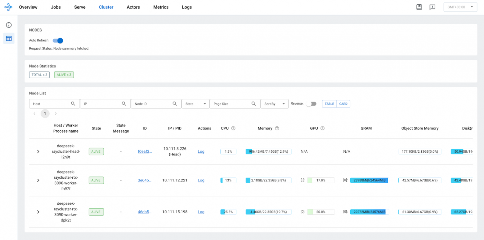 Так выглядит сам Ray Cluster во время работы